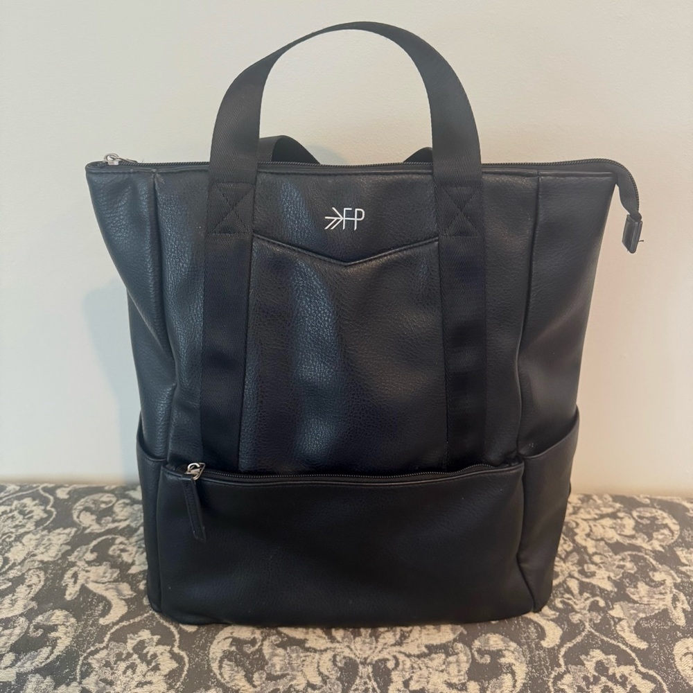 Freshly Picked Diaper Bag Backpack Baby Boho Pebbled Black Vegan Leather EUC